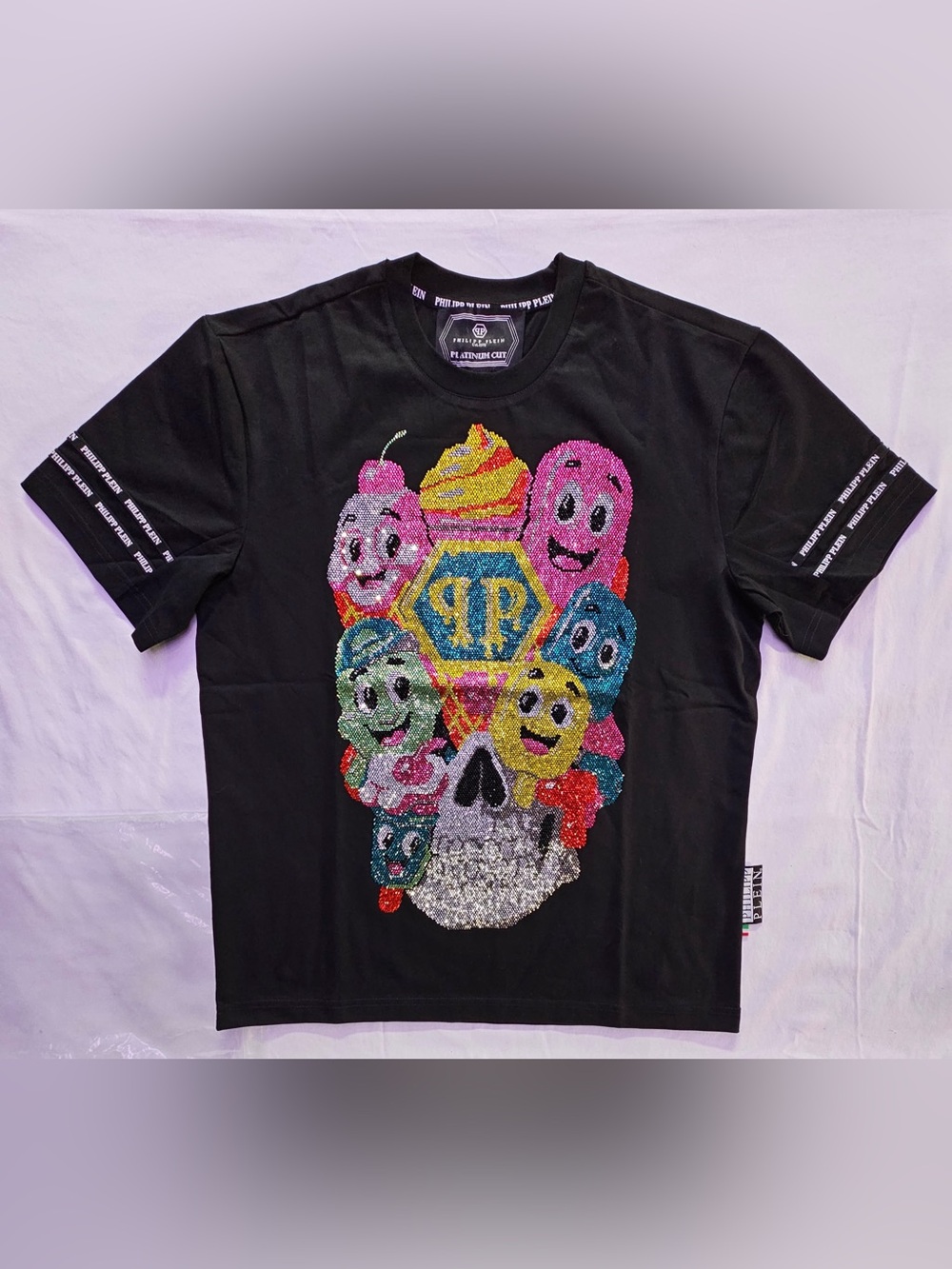 Men’s Philipp Plein Black Graphic Sequin Skull Tee - Multicolor